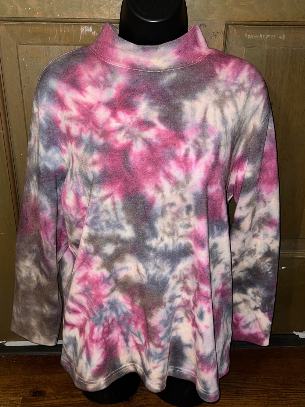 Ultra Soft Pink Tie Dye Gray Abstract Cozy Mock Neck Pullover Retro 90’s Size L - Picture 4 of 10